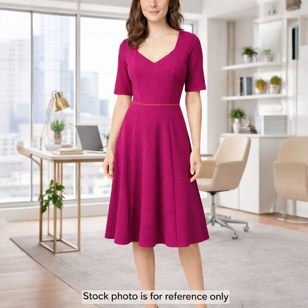 Boden Pink Ribbed Midi Dress 6 Drape Neck Fitted Stretch Chic Quiet Luxury